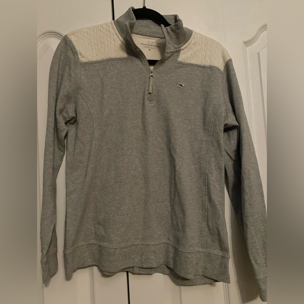 Vineyard Vines Gray and Cream Zip-Up Sweater